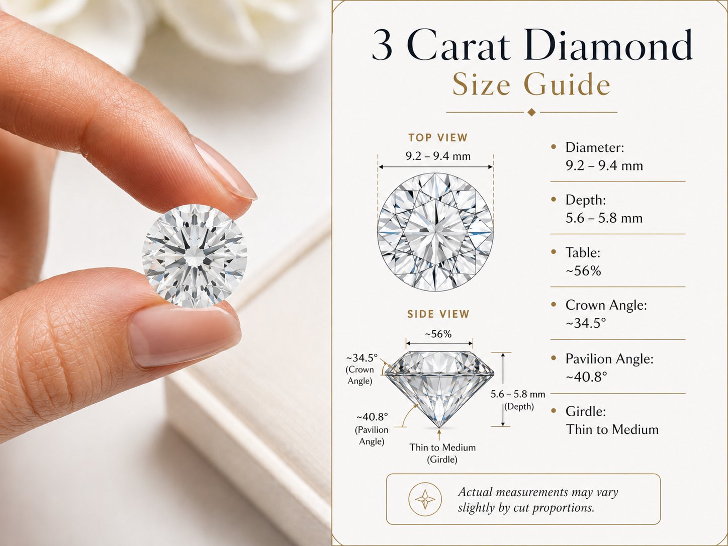 3 Carat size guide